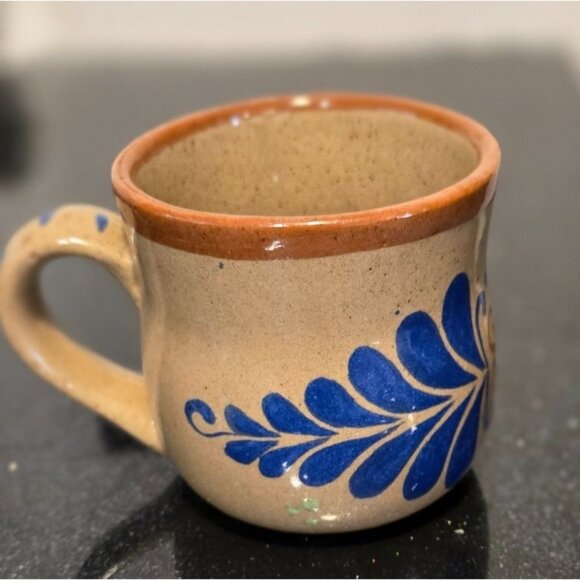 VTG El Palomar Mexico stoneware Mexican Pottery mug Blue orange Mexican floral - Picture 6 of 9